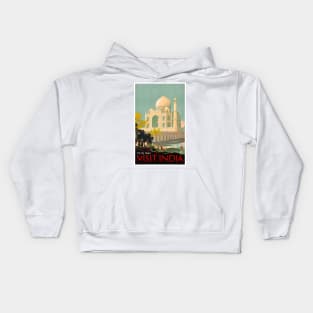 Vintage Travel Poster Visit India The Taj Mahal Kids Hoodie